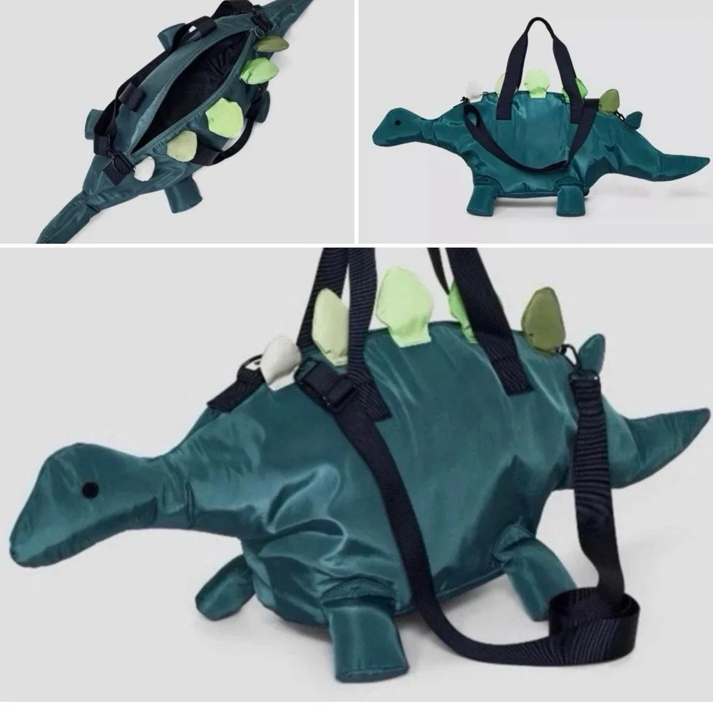 Cat & Jack Green Dinosaur Bag Duffle Tote Mid Size Polyester Zip Shoulder Strap